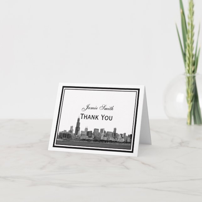 Chicago Skyline geätztes gerahmtes H danken Ihnen Dankeskarte (Vorderseite)