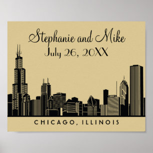 Chicago Skyline Gold und Schwarz Hochzeit Poster
