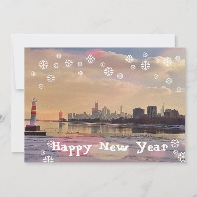 Chicago Skyline Happy New Year Postkarte (Vorderseite)