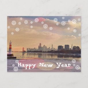 Chicago Skyline Happy New Year Postkarte
