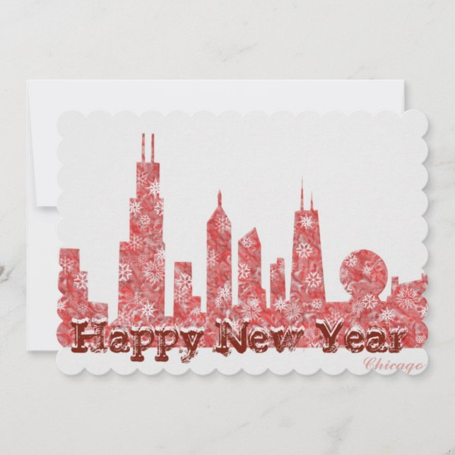 Chicago skyline Happy New Year stilvolle Postkarte (Vorderseite)
