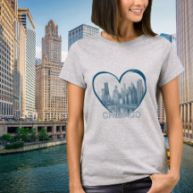 CHICAGO Skyline Heart Graphic T - Shirt