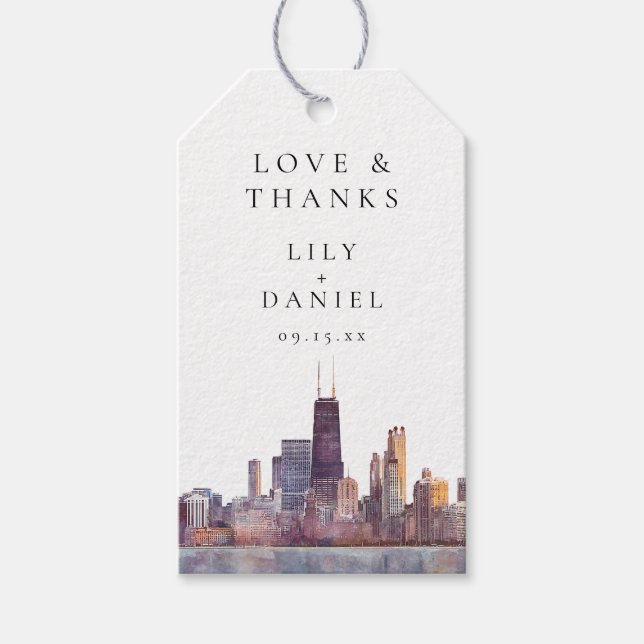 Chicago Skyline Hochzeit Danke Geschenkanhänger (Vorderseite)