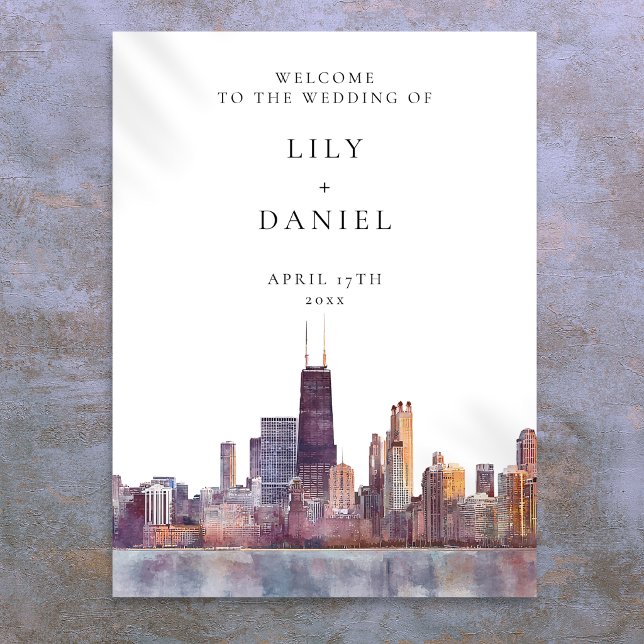 Chicago Skyline Hochzeits-Willkommensschild Poster (Chicago Skyline Wedding Welcome Sign)