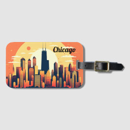 Chicago Skyline Illustration in Orange Gepäckanhänger