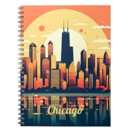 Chicago Skyline Illustration in Orange Notizblock