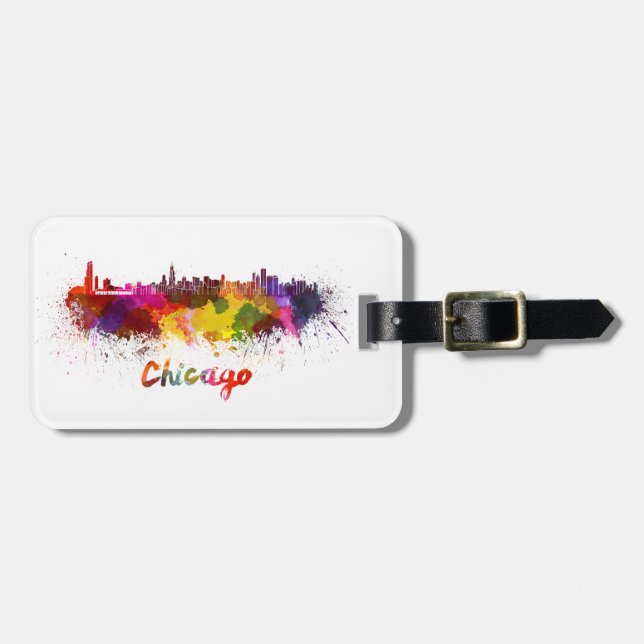 Chicago skyline im Watercolor Gepäckanhänger (Vorderseite horizontal)