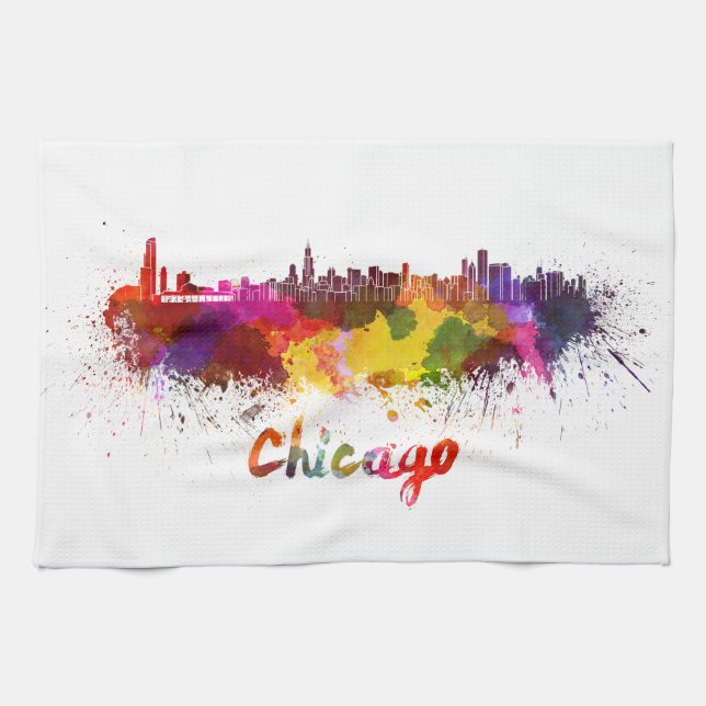 Chicago skyline im Watercolor Geschirrtuch (Horizontal)