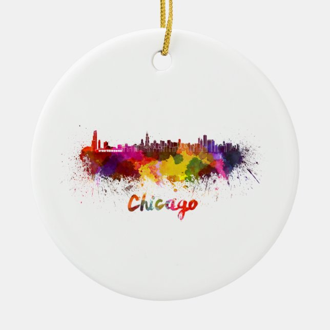 Chicago skyline im Watercolor Keramik Ornament (Vorne)
