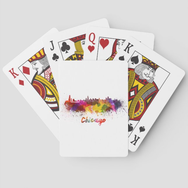 Chicago skyline im Watercolor Spielkarten (Rückseite)