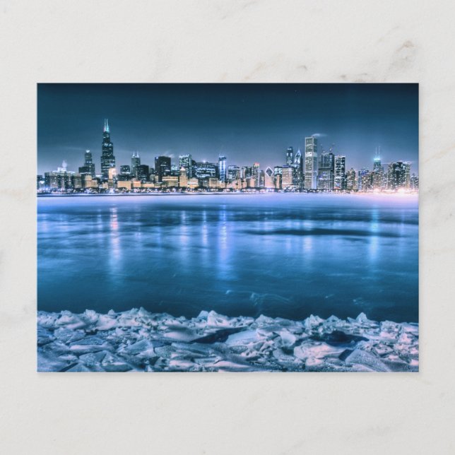 Chicago Skyline im Winter Postkarte (Vorderseite)