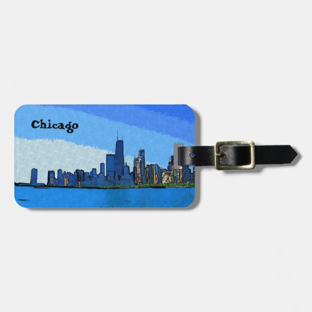Chicago Skyline in Collage Paint Gepäckanhänger (Vorderseite horizontal)