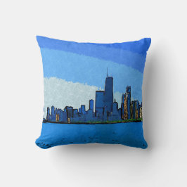 Chicago Skyline in Collage Paint Kissen