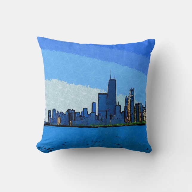 Chicago Skyline in Collage Paint Kissen (Vorderseite)