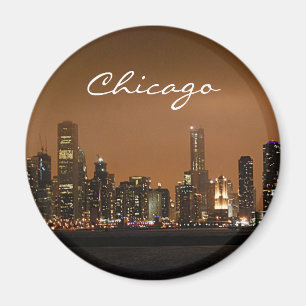Chicago Skyline in der Nacht am Navy Pier Magnet