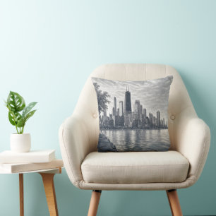 Chicago-Skyline in Pointillistischer Kunst Kissen
