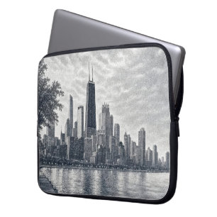 Chicago-Skyline in pointillistischer Kunst Laptopschutzhülle