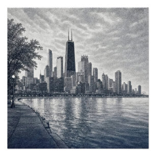 Chicago-Skyline in pointillistischer Kunst Poster