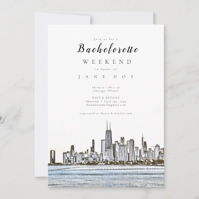 Chicago Skyline Junggeselinnen-Abschied Einladung (Vorderseite)