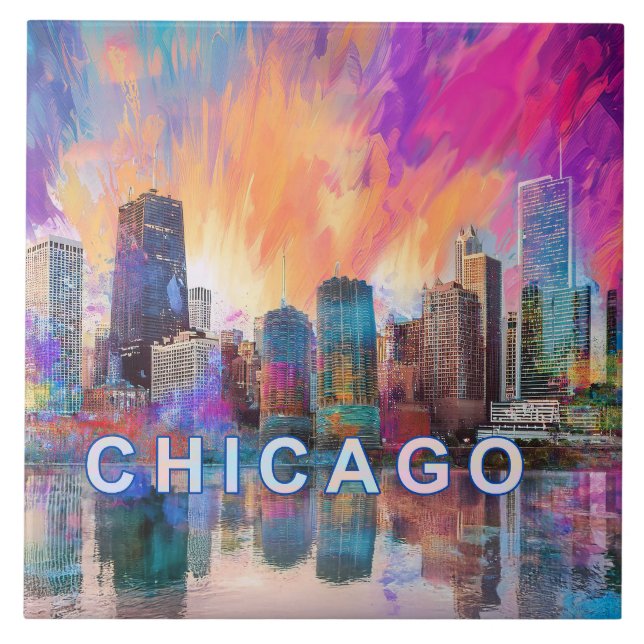 Chicago-Skyline-Kunst  Fliese (Vorderseite)