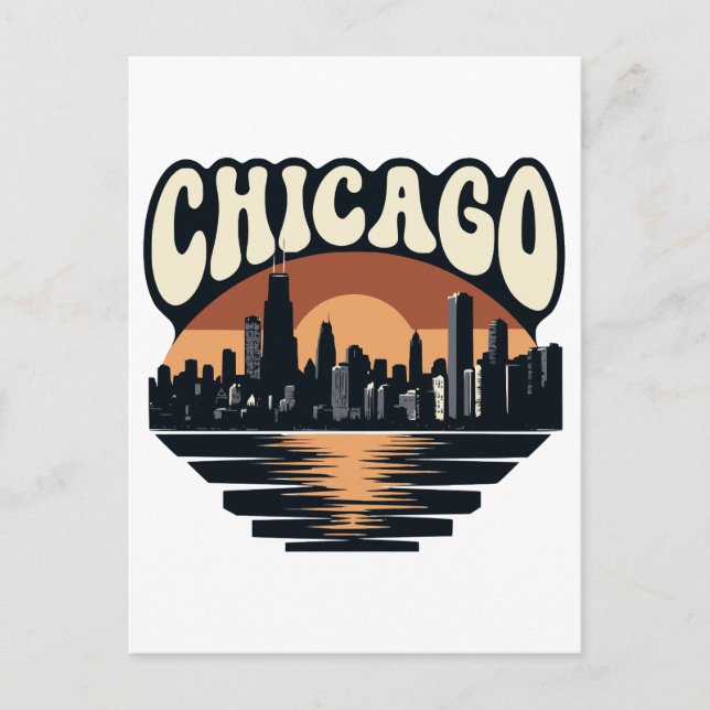Chicago Skyline Lake Michigan Vintage Willis Tower Postkarte (Vorderseite)