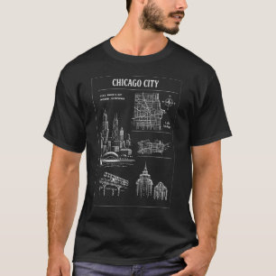 Chicago-Skyline Linolschnitt Stadtbild T-Shirt