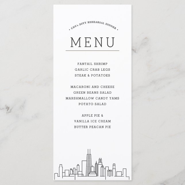 Chicago Skyline | Menü für Hochzeiten Menükarte (Vorderseite)