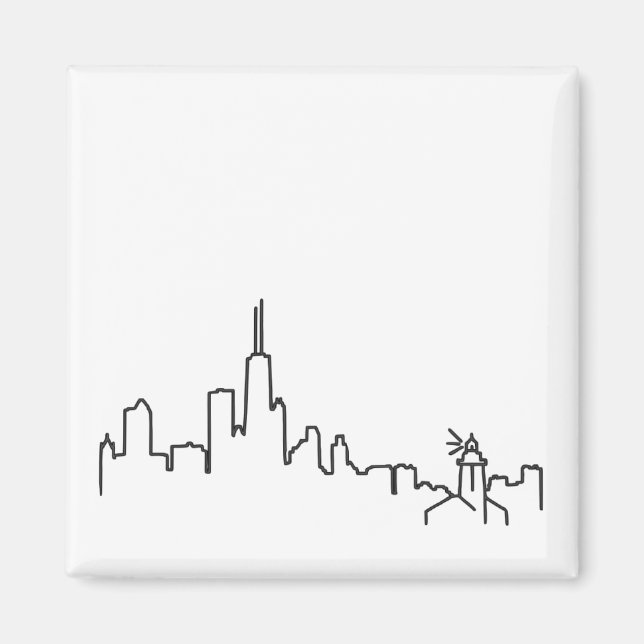 Chicago-Skyline mit Leuchtturm-kleinem Magneten - Magnet (Vorne)