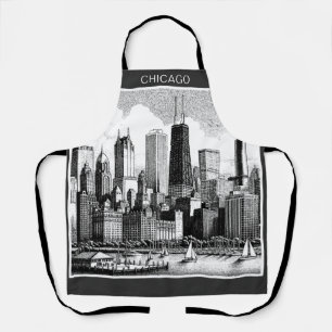 Chicago Skyline Modern Schwarz Weiß Schürze