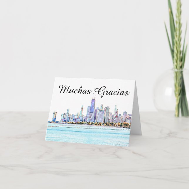 Chicago Skyline Muchas Gracias Danke-Karte Dankeskarte (Vorderseite)