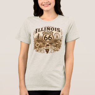 Chicago Skyline Navy Pier Route 66 Sepia Tri-Blend Shirt