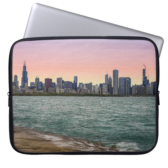 Chicago Skyline Painterly Laptopschutzhülle (Vorderseite)