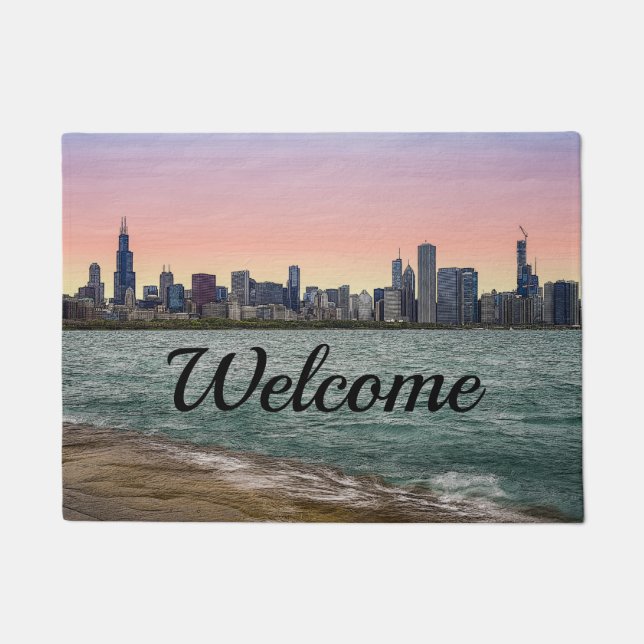 Chicago Skyline Painterly Willkommen Doormat Fußmatte (Vorderseite)