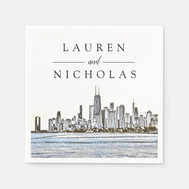 Chicago Skyline Personalisiert Wedding Napkins Serviette (Vorderseite)