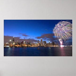 Chicago Skyline Poster mit Fireworks