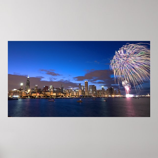 Chicago Skyline Poster mit Fireworks (Vorne)