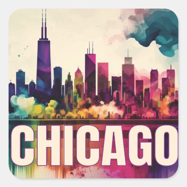 Chicago Skyline Quadratischer Aufkleber (Vorderseite)