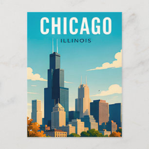 Chicago Skyline Reflexionen Postkarte