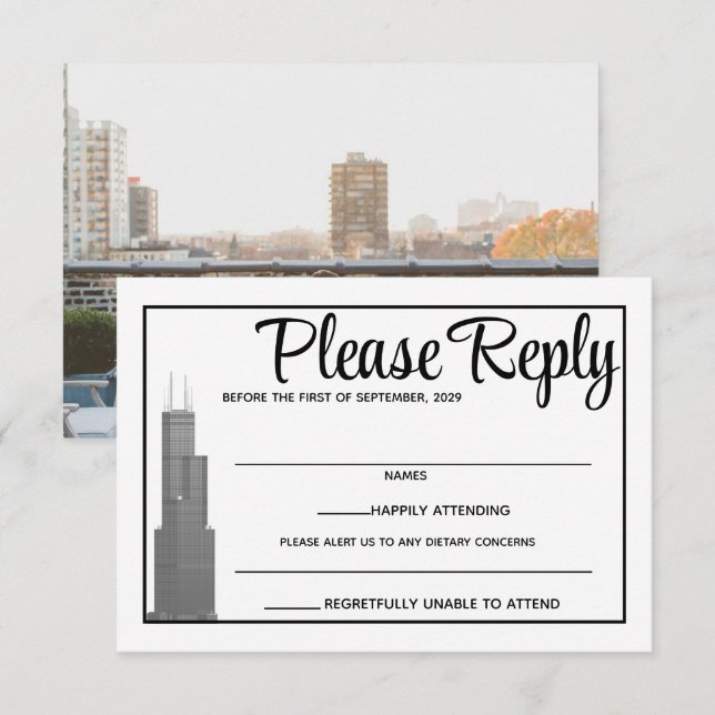 Chicago Skyline Response Card RSVP Karte (Vorne/Hinten)