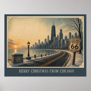 Chicago Skyline Route 66 Urlaubsflucht Poster