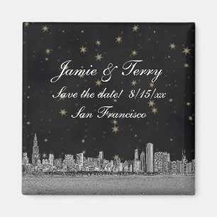 Chicago Skyline Schwarz Gold Stern Save-the-Date Magnet