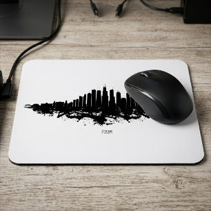 Chicago Skyline Schwarz Weiß Aquarell Stadt Kunst Mousepad