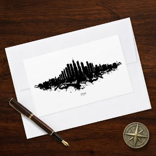 Chicago Skyline Schwarz Weiß Aquarell Stadt Kunst Rechteckiger Aufkleber