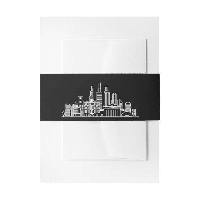 Chicago Skyline | Schwarz-Weiß-Hochzeit Einladungsbanderole (Vorderseite Beispiel)