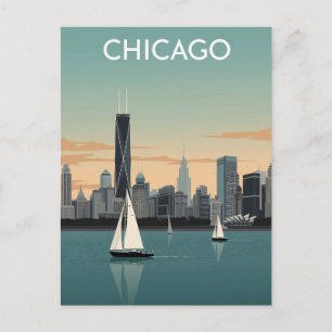 Chicago Skyline Segelboote Postkarte