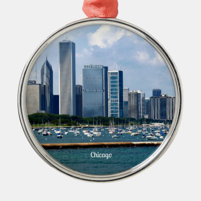 Chicago Skyline Silbernes Ornament (Vorne)