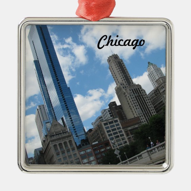 Chicago Skyline Silbernes Ornament (Vorne)