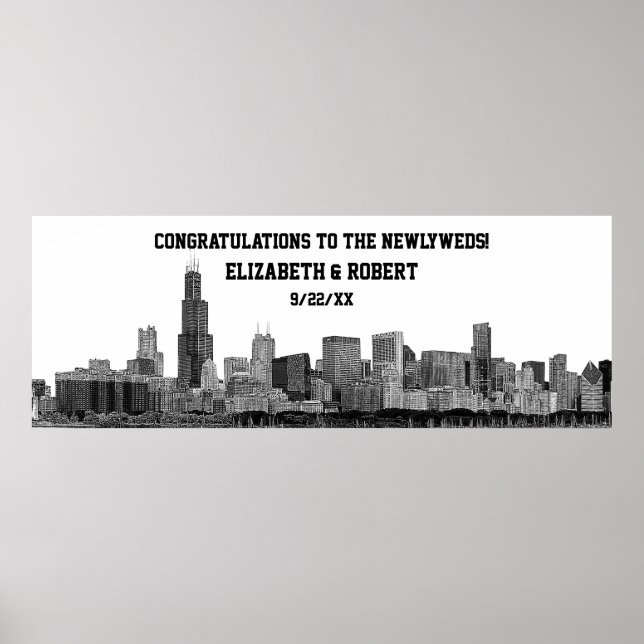 Chicago Skyline Silhouette Wedding Party Banner Poster (Vorne)