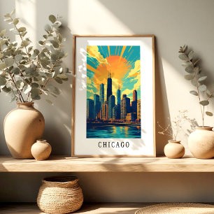 Chicago-Skyline-Sonnenuntergangs-Poster Poster