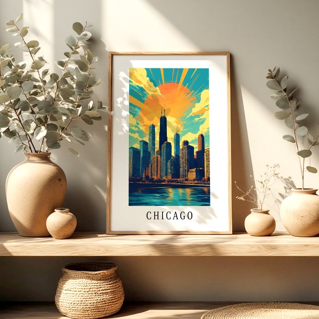 Chicago-Skyline-Sonnenuntergangs-Poster Poster (Von Creator hochgeladen)